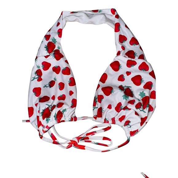 Strawberry Print Bikini Halter Top & Tie Side Brazilian Bottoms Large Sexy Cute - Picture 2 of 5